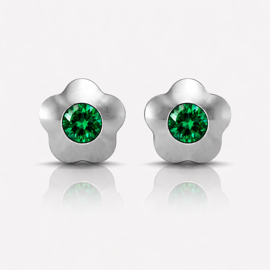 Cerrahi Çelik Kulak Delme Küpesi - Flowerlite Emerald Alerji Yapmayan 