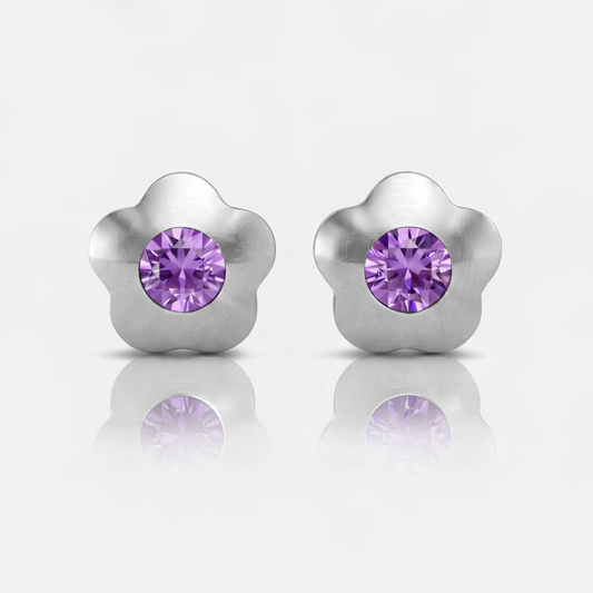 Cerrahi Çelik Kulak Delme Küpesi - Flowerlite Amethyst Alerji Yapmayan 