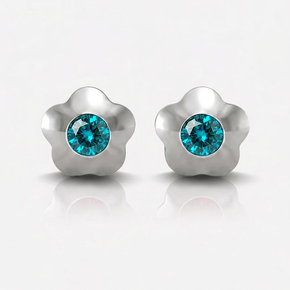 Surgical Steel Ear Piercing Studs - Flowerlite Blue Zircon Hypoallergenic