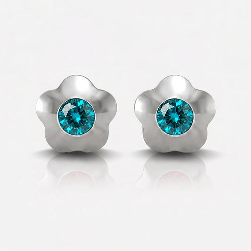 Surgical Steel Ear Piercing Studs - Flowerlite Blue Zircon Hypoallergenic