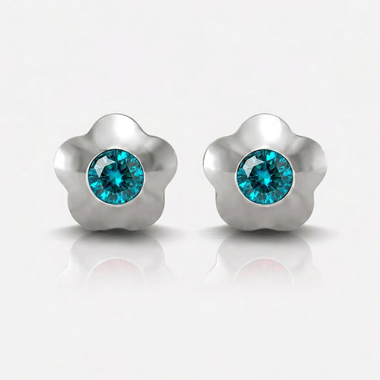 Surgical Steel Ear Piercing Studs - Flowerlite Blue Zircon Hypoallergenic