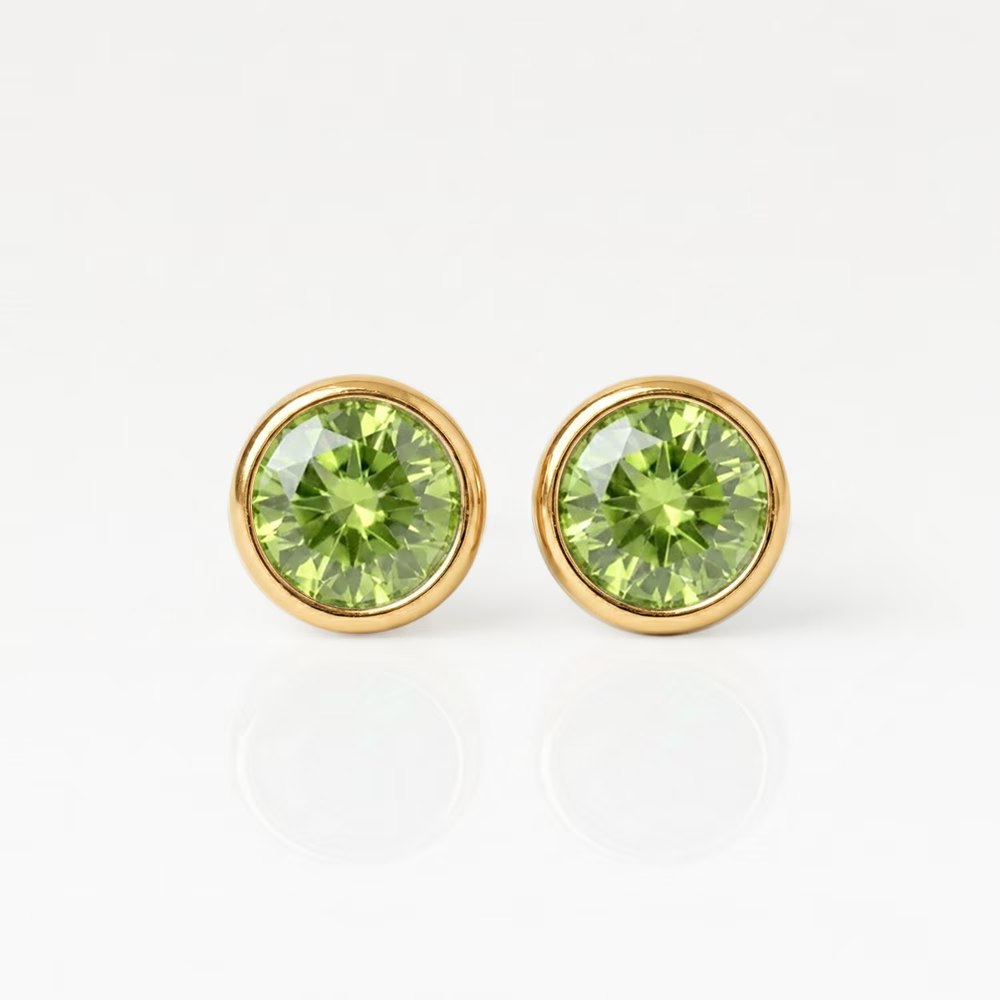 Altın Kaplama Cerrahi Çelik Kulak Delme Küpesi - Birthstone Peridot Alerji Yapmayan (Çift)