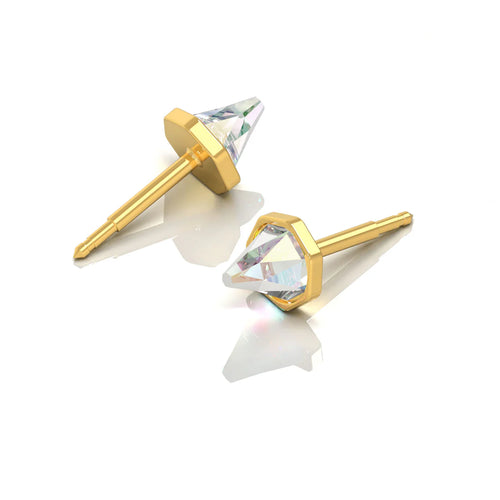 Altın Kaplama Cerrahi Çelik Kulak Delme Küpesi - Cone Crystal Alerji Yapmayan (Çift)