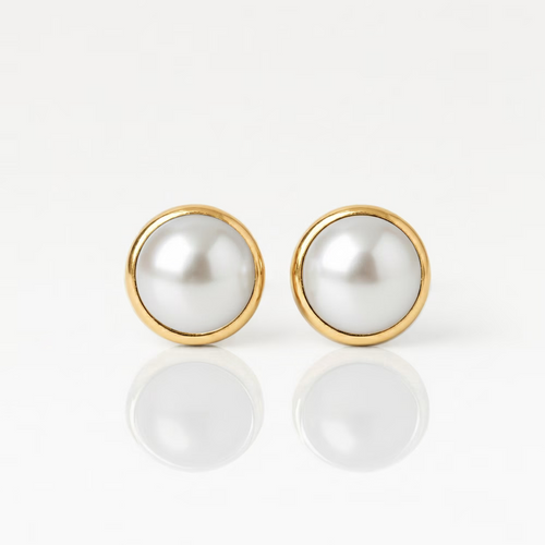 Altın Kaplama Cerrahi Çelik Kulak Delme Küpesi - Pearl Alerji Yapmayan (Çift)