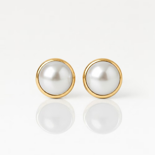 Altın Kaplama Cerrahi Çelik Kulak Delme Küpesi - Pearl Alerji Yapmayan (Çift)