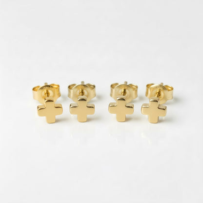 Altın Kaplama Cerrahi Çelik Kulak Delme Küpesi - Shape Cross Alerji Yapmayan (Çift)