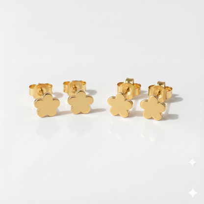 Altın Kaplama Cerrahi Çelik Kulak Delme Küpesi - Shape Flower Alerji Yapmayan (Çift)