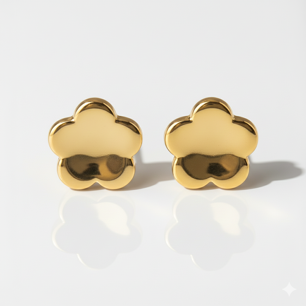 Altın Kaplama Cerrahi Çelik Kulak Delme Küpesi - Shape Flower Alerji Yapmayan (Çift)