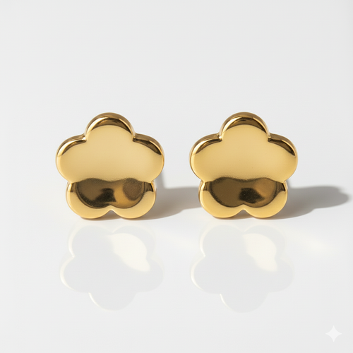 Altın Kaplama Cerrahi Çelik Kulak Delme Küpesi - Shape Flower Alerji Yapmayan (Çift)