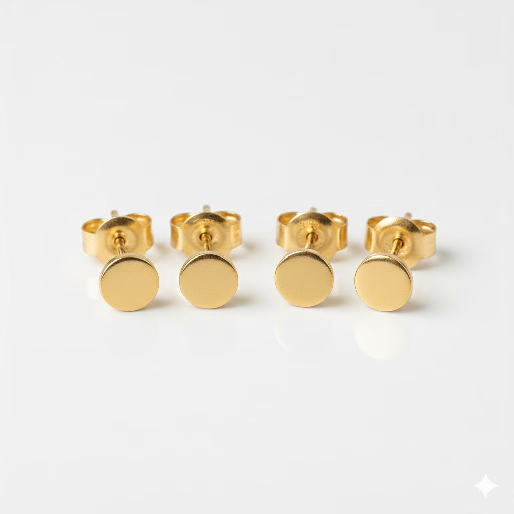 Altın Kaplama Cerrahi Çelik Kulak Delme Küpesi - Shape Full Moon Alerji Yapmayan (Çift)