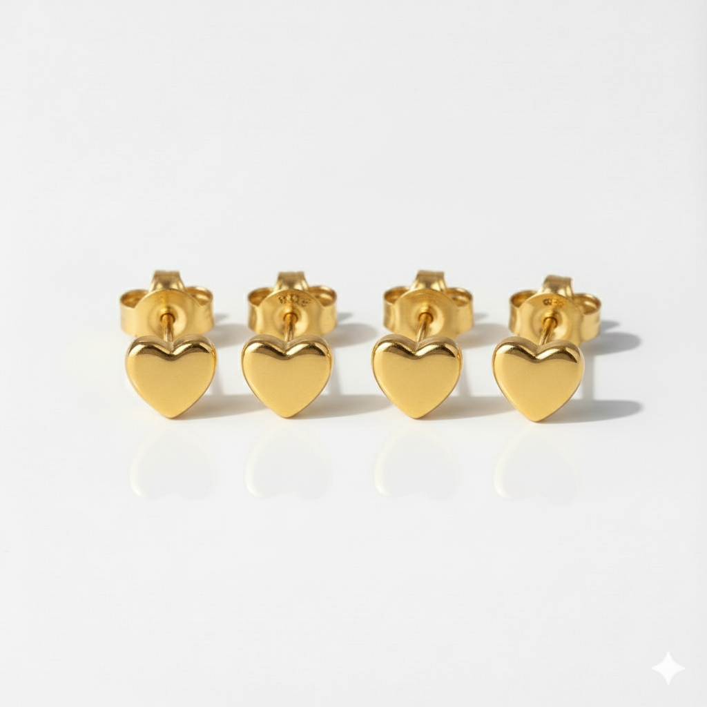 Altın Kaplama Cerrahi Çelik Kulak Delme Küpesi - Shape Heart Alerji Yapmayan (Çift)
