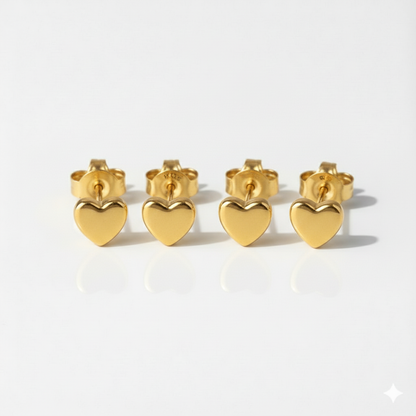 Altın Kaplama Cerrahi Çelik Kulak Delme Küpesi - Shape Heart Alerji Yapmayan (Çift)