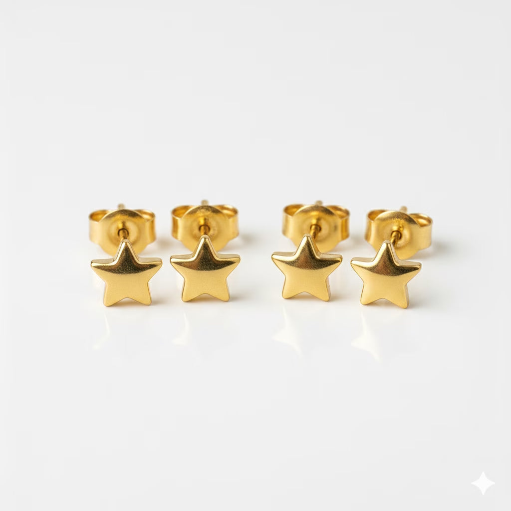 Altın Kaplama Cerrahi Çelik Kulak Delme Küpesi - Shape Star Alerji Yapmayan (Çift)