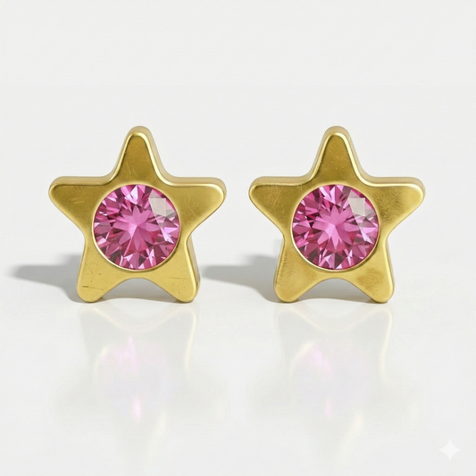 Altın Kaplama Cerrahi Çelik Kulak Delme Küpesi - Starlite Rose Alerji Yapmayan (Çift)