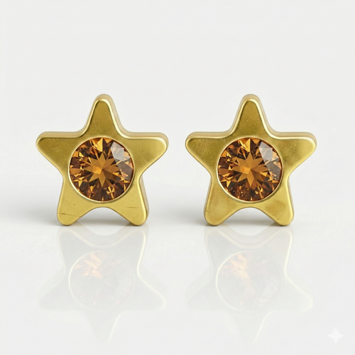 Altın Kaplama Cerrahi Çelik Kulak Delme Küpesi - Starlite Topaz Alerji Yapmayan (Çift)