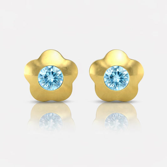 Altın Kaplama Cerrahi Çelik Kulak Delme Küpesi - Flowerlite Aquamarine Alerji Yapmayan (Çift)