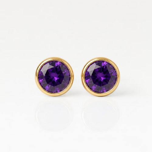 Cerrahi Çelik Kulak Delme Küpesi - Birthstone Amethyst Alerji Yapmayan (Çift)