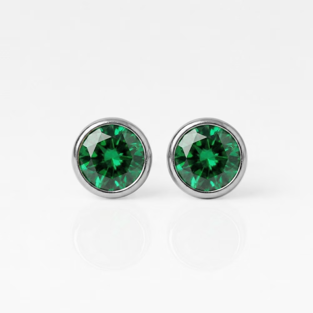 Cerrahi Çelik Kulak Delme Küpesi - Birthstone Emerald Alerji Yapmayan (Çift)