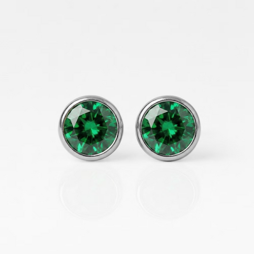 Cerrahi Çelik Kulak Delme Küpesi - Birthstone Emerald Alerji Yapmayan (Çift)