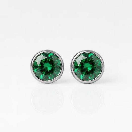 Cerrahi Çelik Kulak Delme Küpesi - Birthstone Emerald Alerji Yapmayan (Çift)