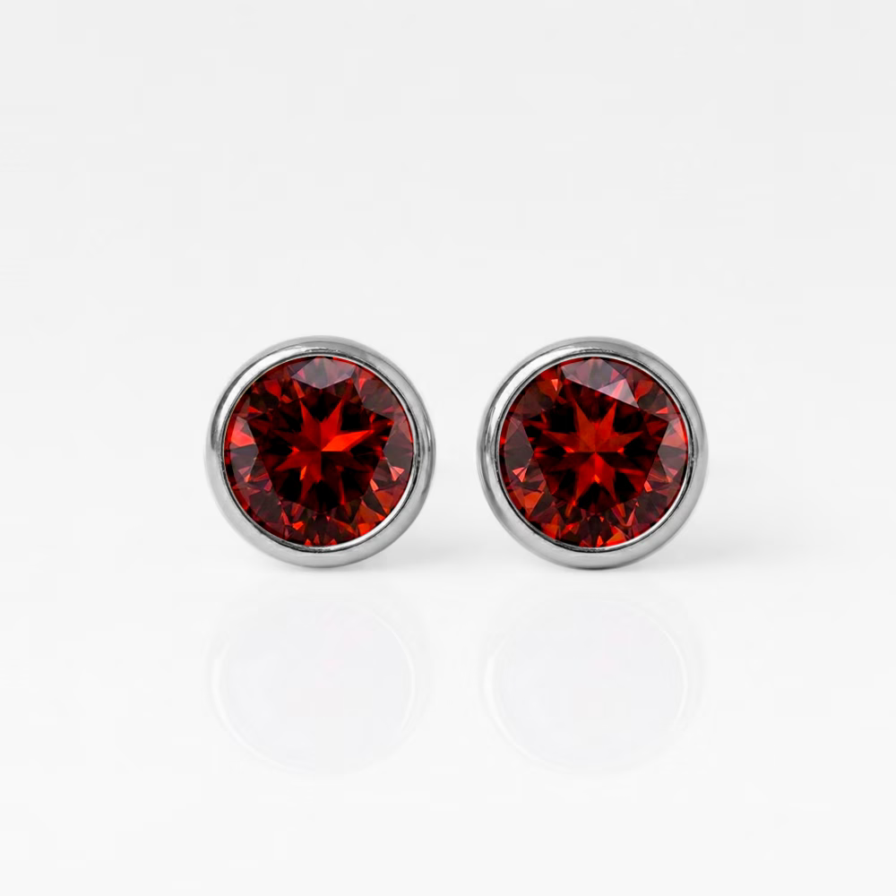 Cerrahi Çelik Kulak Delme Küpesi - Birthstone Garnet Alerji Yapmayan (Çift)
