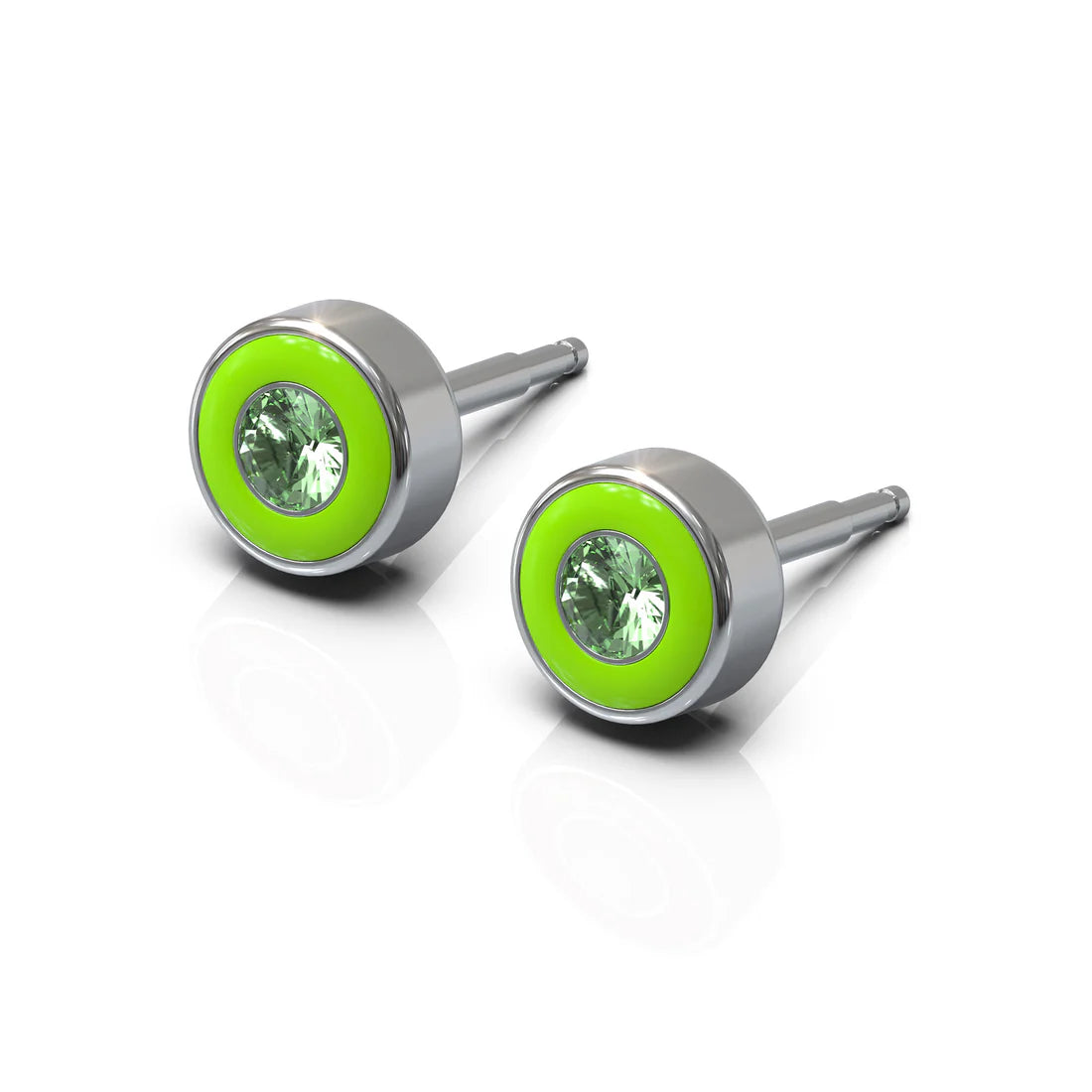 Cerrahi Çelik Kulak Delme Küpesi - Enamel Green Alerji Yapmayan (Çift)