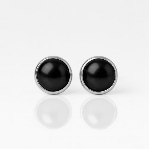 Cerrahi Çelik Kulak Delme Küpesi - Pearl Black Onyx (Çift)