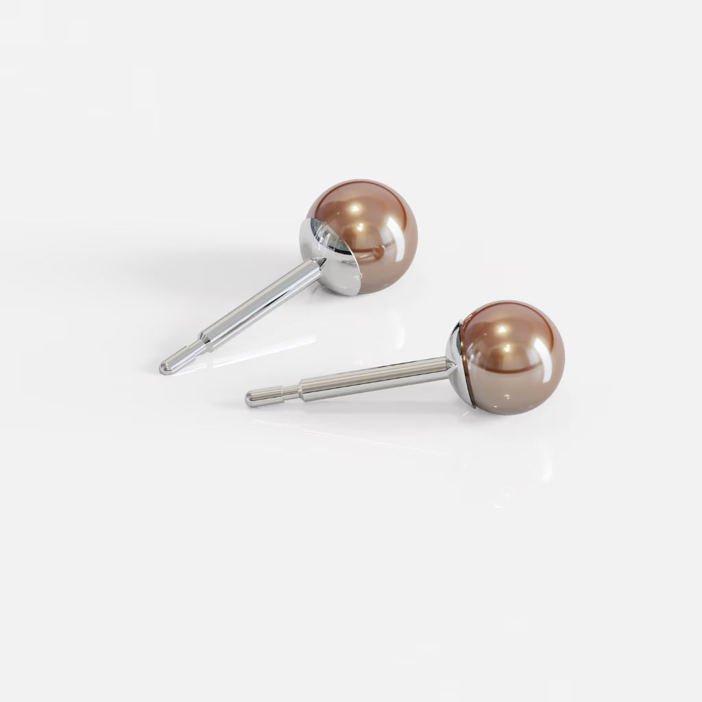 Cerrahi Çelik Kulak Delme Küpesi - Pearl Bronze Alerji Yapmayan (Çift)
