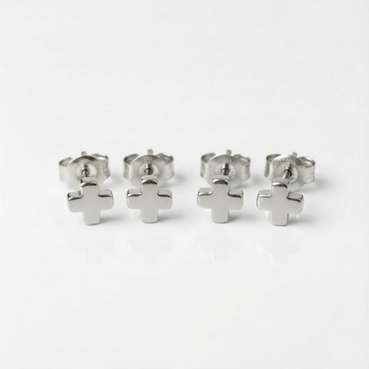Cerrahi Çelik Kulak Delme Küpesi - Shape Cross Alerji Yapmayan (Çift)