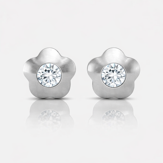 Cerrahi Çelik Kulak Delme Küpesi - Flowerlite Crystal Alerji Yapmayan (Çift)