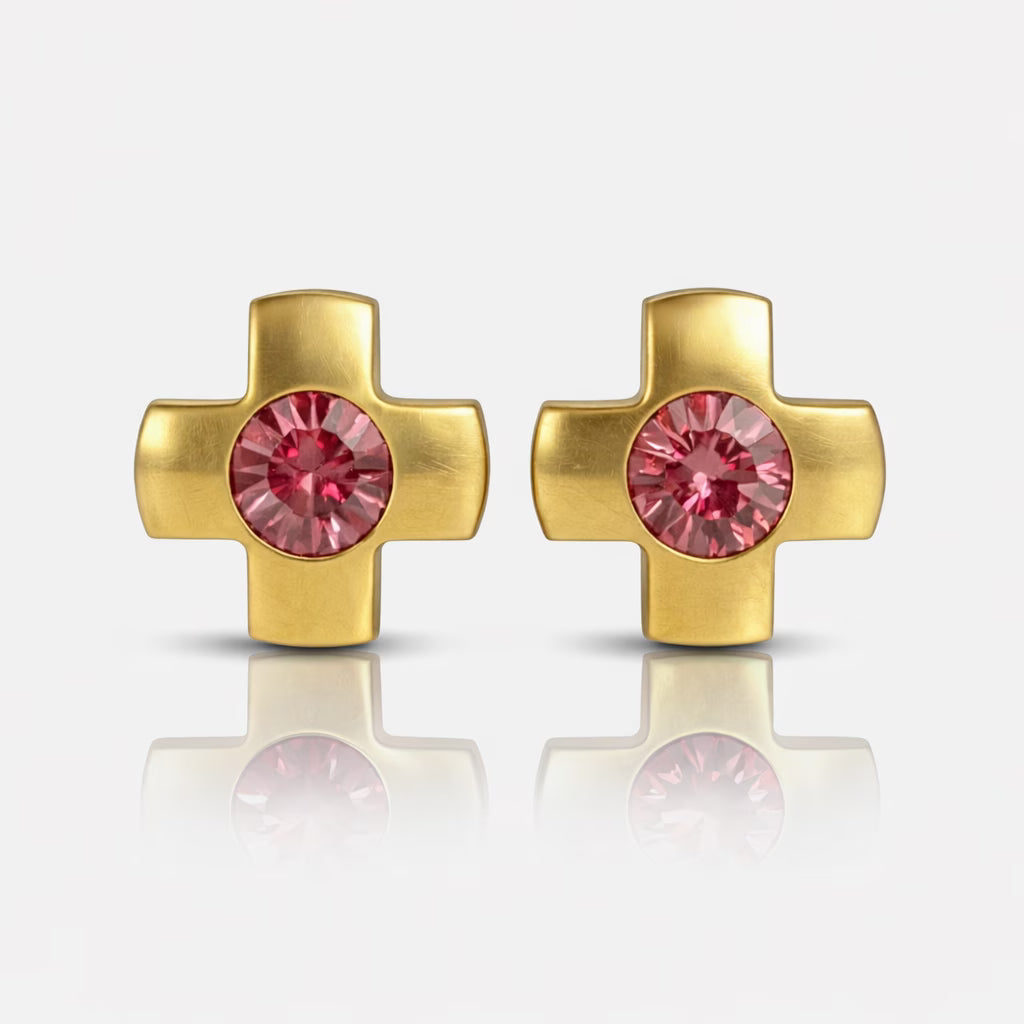 Altın Kaplama Cerrahi Çelik Kulak Delme Küpesi - Crosslite Rose Alerji Yapmayan (Çift)