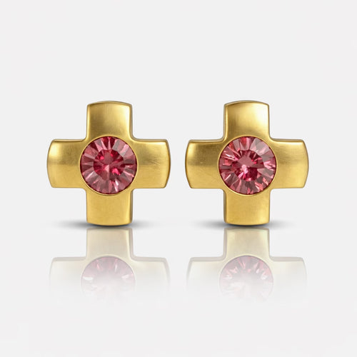 Altın Kaplama Cerrahi Çelik Kulak Delme Küpesi - Crosslite Rose Alerji Yapmayan (Çift)