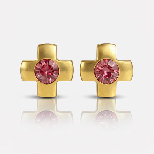 Altın Kaplama Cerrahi Çelik Kulak Delme Küpesi - Crosslite Rose Alerji Yapmayan (Çift)
