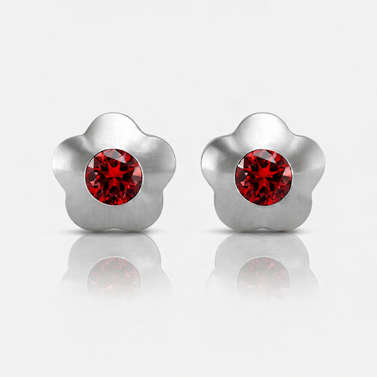 Cerrahi Çelik Kulak Delme Küpesi - Flowerlite Garnet Alerji Yapmayan (Çift)
