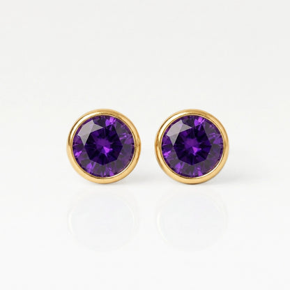 Серьги для прокола ушей с золотым покрытием - Birthstone Amethyst Гипоаллергенный 