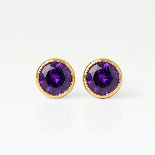 Gold Plated Surgical Steel Ear Piercing Studs - Birthstone Amethyst Hypoallergenic