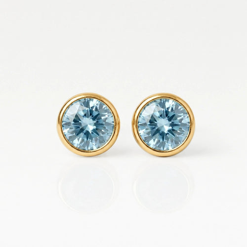 Gold Plated Surgical Steel Ear Piercing Studs - Birthstone Aquamarine Hypoallergenic