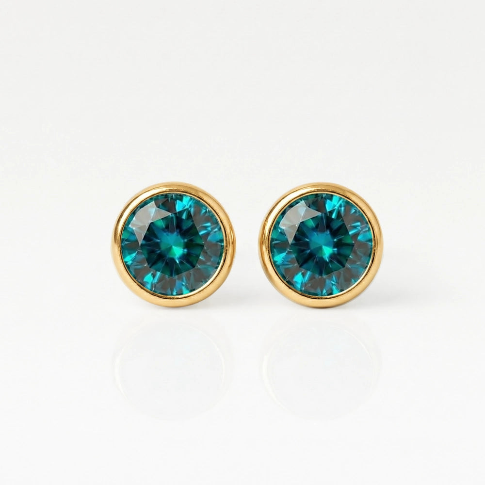 Серьги для прокола ушей с золотым покрытием - Birthstone Blue Zircon Гипоаллергенный (пара)
