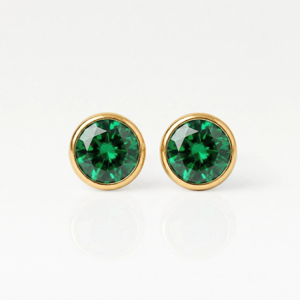 Серьги для прокола ушей с золотым покрытием - Birthstone Emerald Гипоаллергенный (пара)
