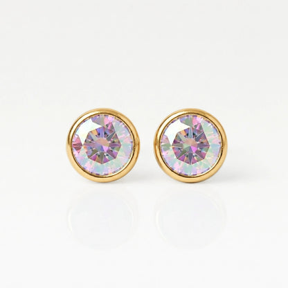 Altın Kaplama Cerrahi Çelik Kulak Delme Küpesi - Birthstone Rock Crystal Alerji Yapmayan 