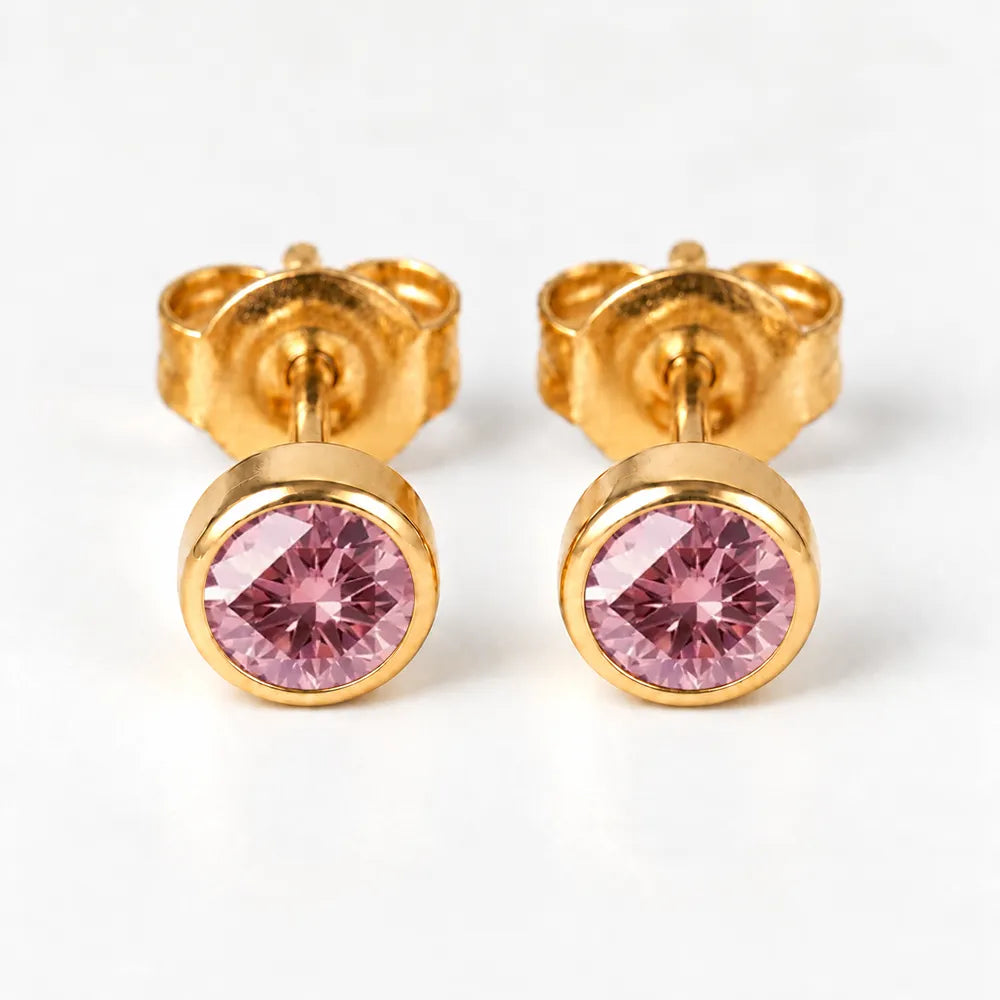 Altın Kaplama Cerrahi Çelik Kulak Delme Küpeleri - Birthstone Rose Alerji Yapmayan 