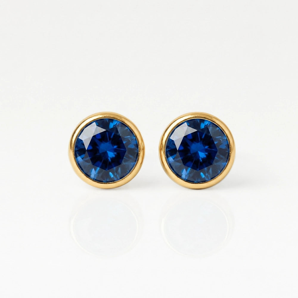 Серьги для прокола ушей с золотым покрытием - Birthstone Sapphire Гипоаллергенный (пара)