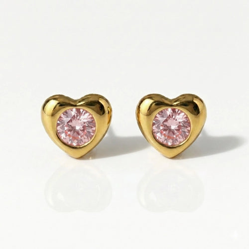 Gold Plated Surgical Steel  Ear Piercing Studs - Heartlite Rose Hypoallergenic