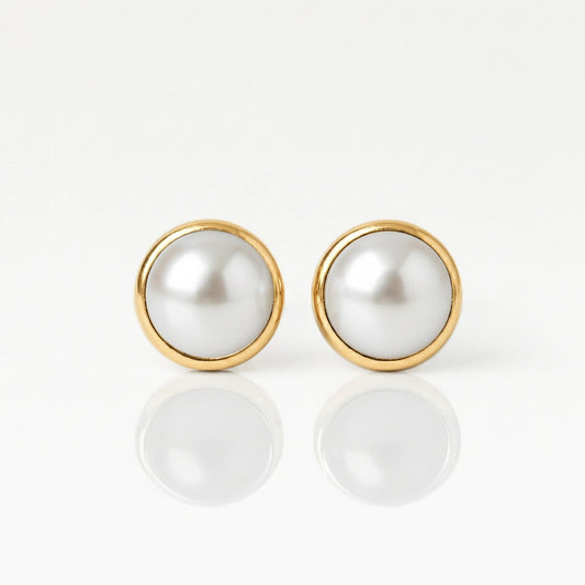 Altın Kaplama Cerrahi Çelik Kulak Delme Küpesi - Pearl Alerji Yapmayan (Çift)