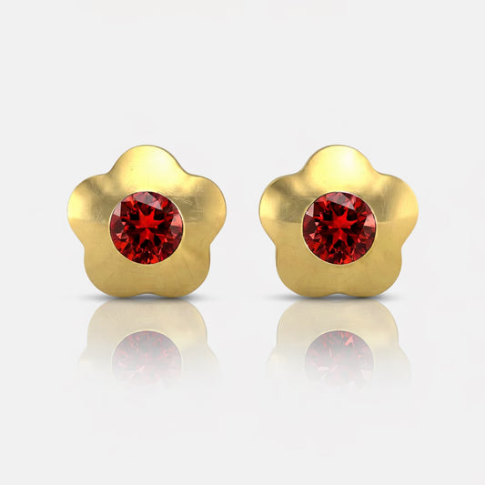 Altın Kaplama Cerrahi Çelik Kulak Delme Küpesi - Flowerlite Garnet Alerji Yapmayan 