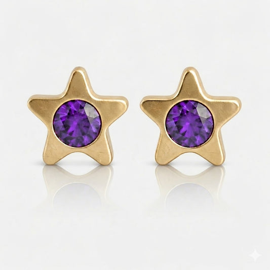 Altın Kaplama Cerrahi Çelik Kulak Delme Küpesi - Starlite Amethyst Alerji Yapmayan 