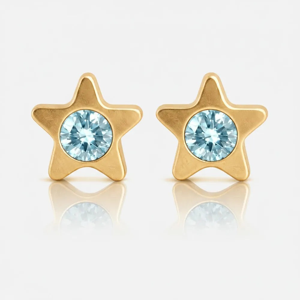 Gold Plated Surgical Steel Ear Piercing Studs - Starlite Aquamarine Hypoallergenic