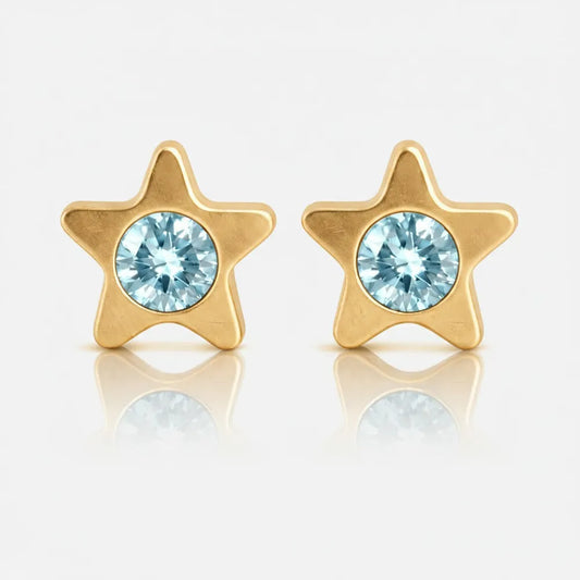 Gold Plated Surgical Steel Ear Piercing Studs - Starlite Aquamarine Hypoallergenic