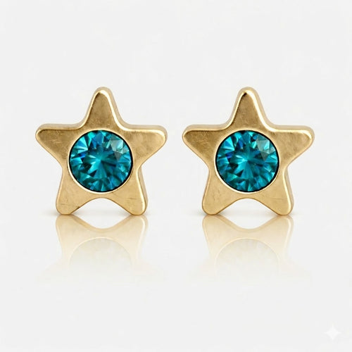 Altın Kaplama Cerrahi Çelik Kulak Delme Küpesi - Starlite Blue Zircon Alerji Yapmayan 