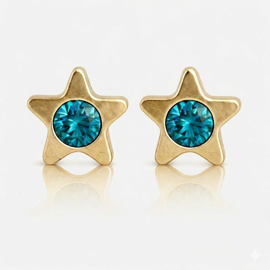 Altın Kaplama Cerrahi Çelik Kulak Delme Küpesi - Starlite Blue Zircon Alerji Yapmayan 